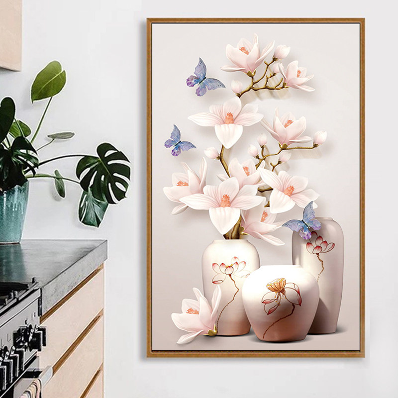 2022 new cross-stitch porch vase living room vertical version large-scale self-embroidery handmade thread embroidery full embroidery simple and modern