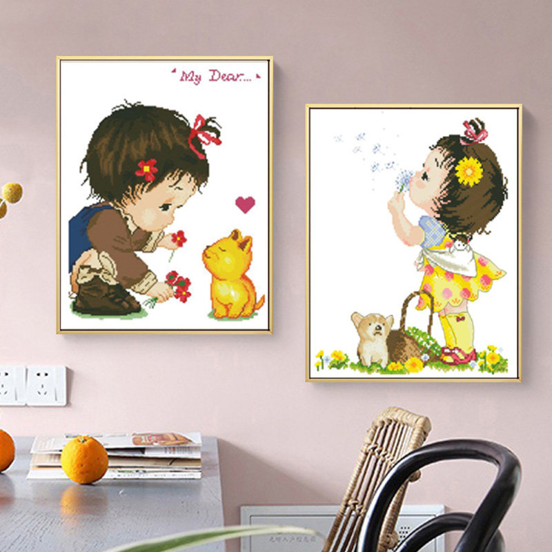 2022 new thread embroidery cross stitch childlike cute simple small self embroidery handmade children's room novice cartoon