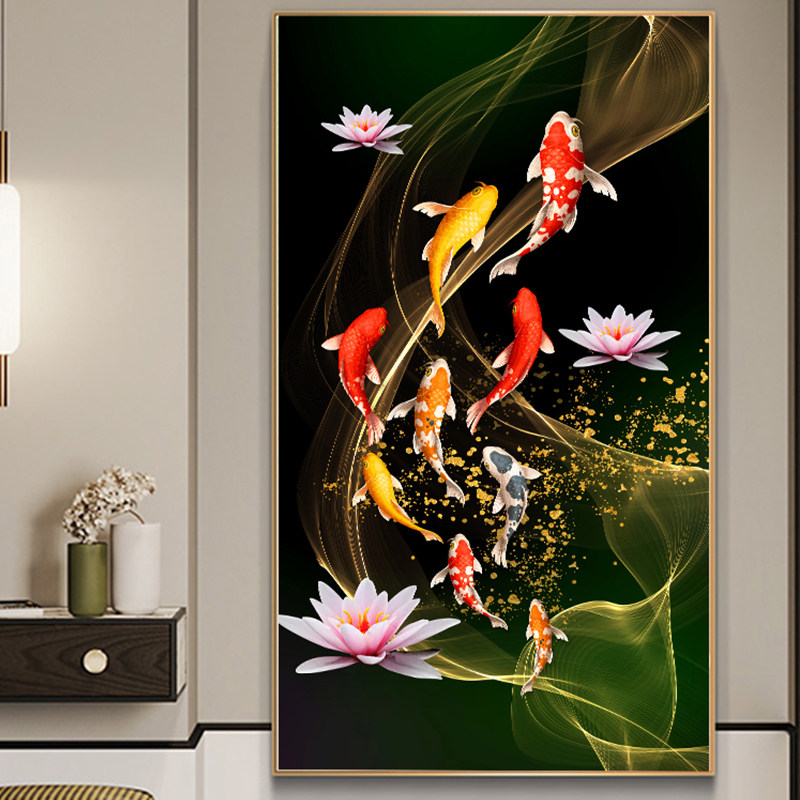 2021 new cross-stitch fish entrance more than a year nine fish figure vertical version of the living room thread embroidery self-embroidery handmade atmosphere