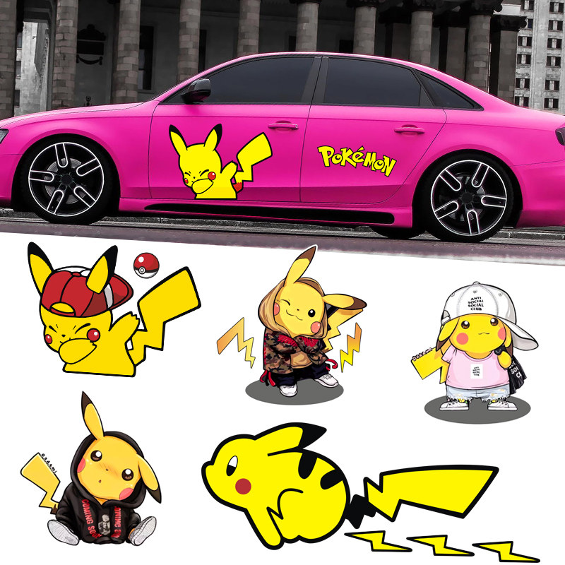 Pikachu car stickers creative personality car stickers cartoon large door body decoration stickers block scratches stickers reflective