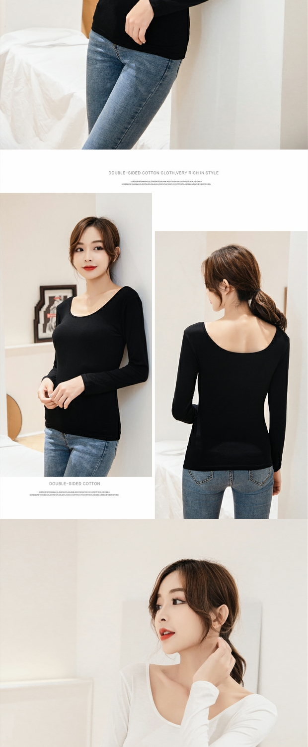 Modal Qiuyi cổ to tròn siêu mỏng cá nhân ấm áp đồ lót nữ cotton đơn giản áo len đáy quần cotton ao giu nhiet co lo nam