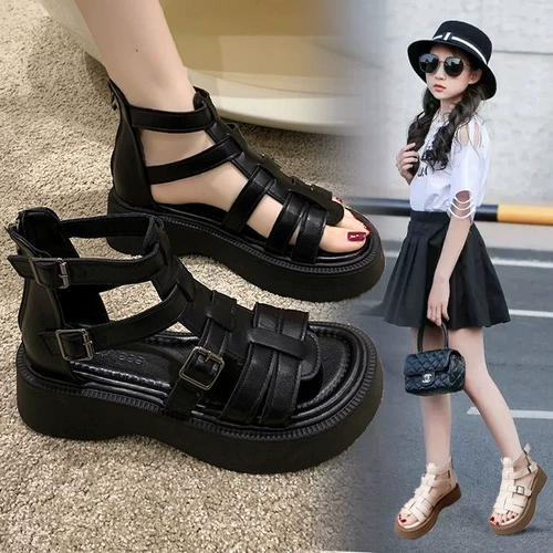 Сандалии, модная плетеная детская пляжная обувь для принцессы, подходит для подростков, в западном стиле