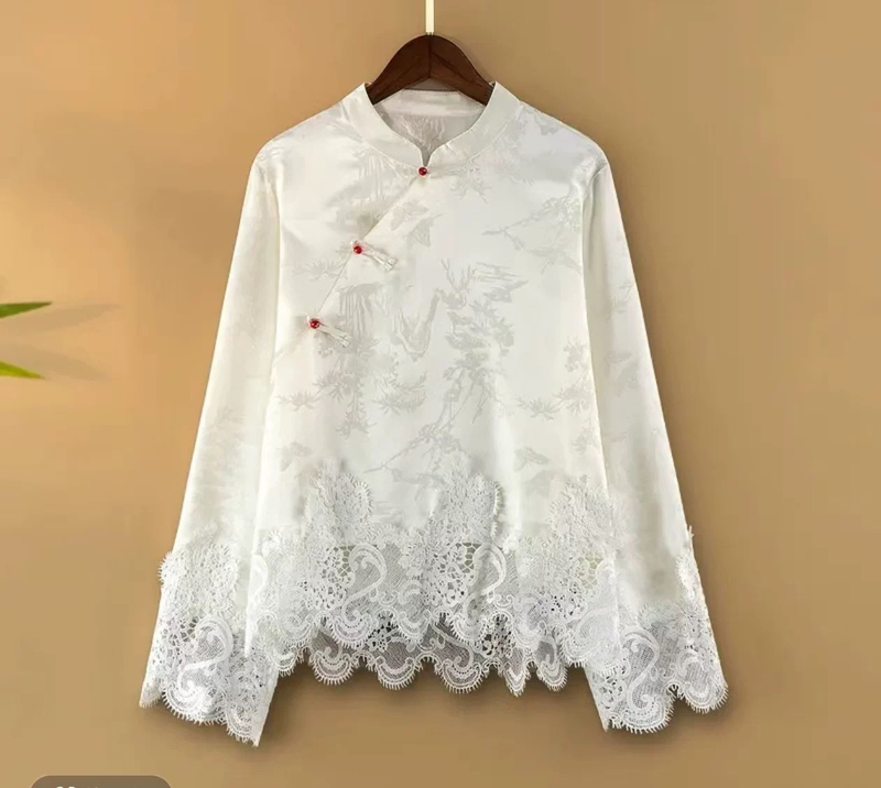 2025 Summer New Lace Embroidered Shirt Women's Long Sleeve Loose Slim Easiest for Match Top