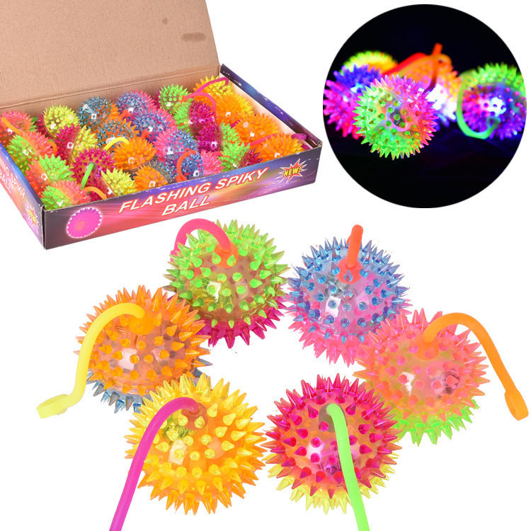 Night market supply creative hot selling luminous flash with rope thorn ball massage ball to vent children's gift stall small toy