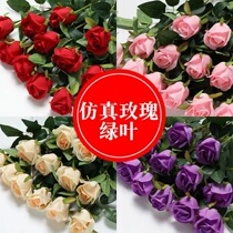 Simulation of Rose Green leaves Eucalyptus turtle back leaf living room decoration flower arrangement with silk flower single plastic fake flower bouquet