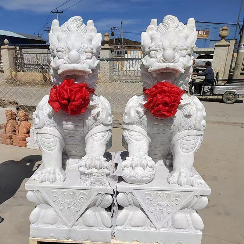 漢白玉精雕麒麟一對青石門口石雕動物擺件戶外漢白玉石雕麒麟