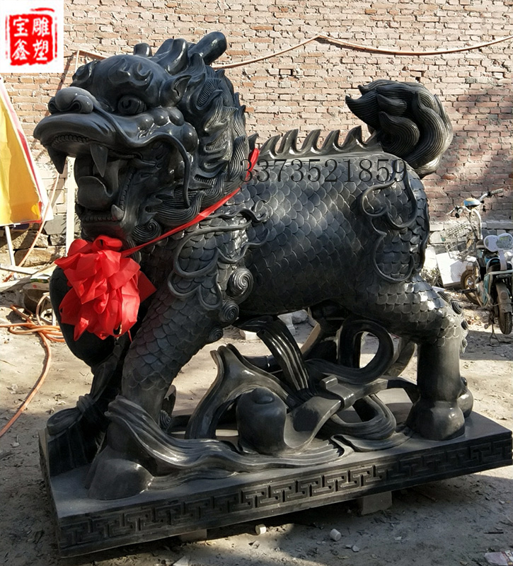 Stone carving bluestone walking kirin pair support custom large animal figure carving ancestral hall temple door ornaments