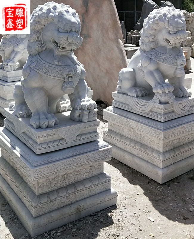 Stone carving stone lion white marble lion Tiananmen Stone lion Large sunset red town house evil evil villa decoration