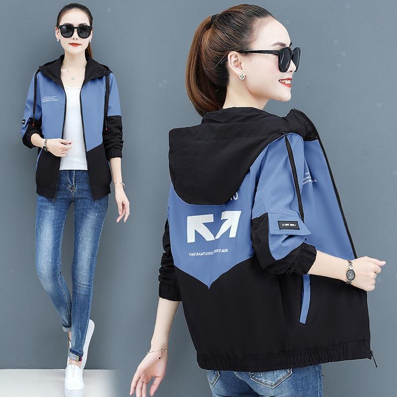Spring and Autumn Short Hooded Tops for Women, New Korean Style Loose-Fitting Trench Coat Jacket for Petite Women, Baseball Jacket Spring and Autumn Short Hooded Tops for Women, New Korean Style Loose-Fitting Trench Coat Jacket for Petite Women, Baseball Jacket