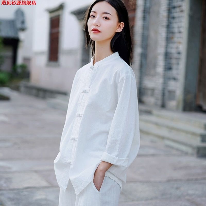 Cotton and Linen Tops 2024 New Chinese Style Retro Button-Up Tea Shirt for Meditation and Zen Practice Women's Tai Chi Clothing Cotton and Linen Tops 2024 New Chinese Style Retro Button-Up Tea Shirt for Meditation and Zen Practice Women's Tai Chi Clothing