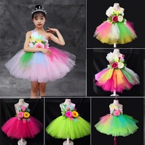 Детские костюмы для выступлений красочное платье принцессы с блестками танцевальный костюм феи с цветами для девочек пышный газовый костюм для малышей