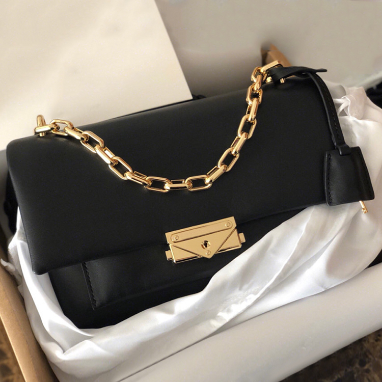Black - LargeSmall bag female 2021 new pattern Minority genuine leather Female bag Small square bag Chain package One shoulder Messenger Female bag Tidal packet