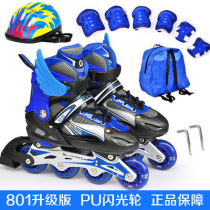 Boy skates set 4-5-8 years old primary school roller skates adjustable flash telescopic children roller skates Blue