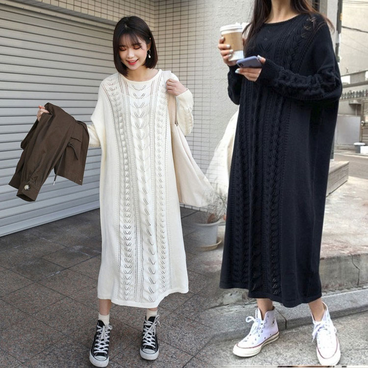 2020 plus Mast Size Pregnant pregnant women's autumn clothing Knitted Bottom Sweater Korea Loose over the knee Long dress 200 catty