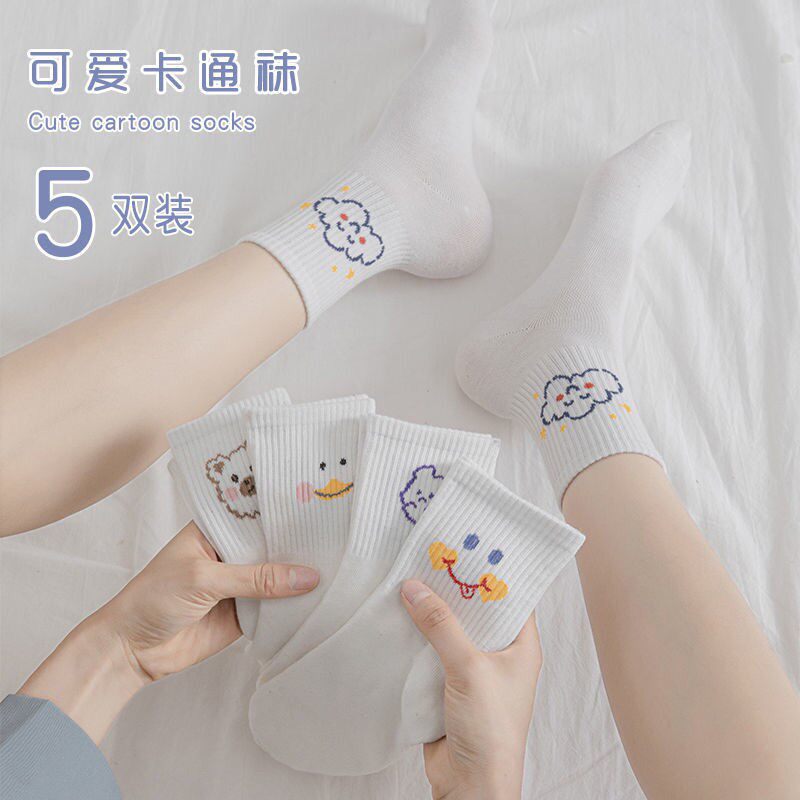 Socks women's middle tube socks summer thin section female cartoon Korean version ins cute Japanese students summer socks women's middle socks