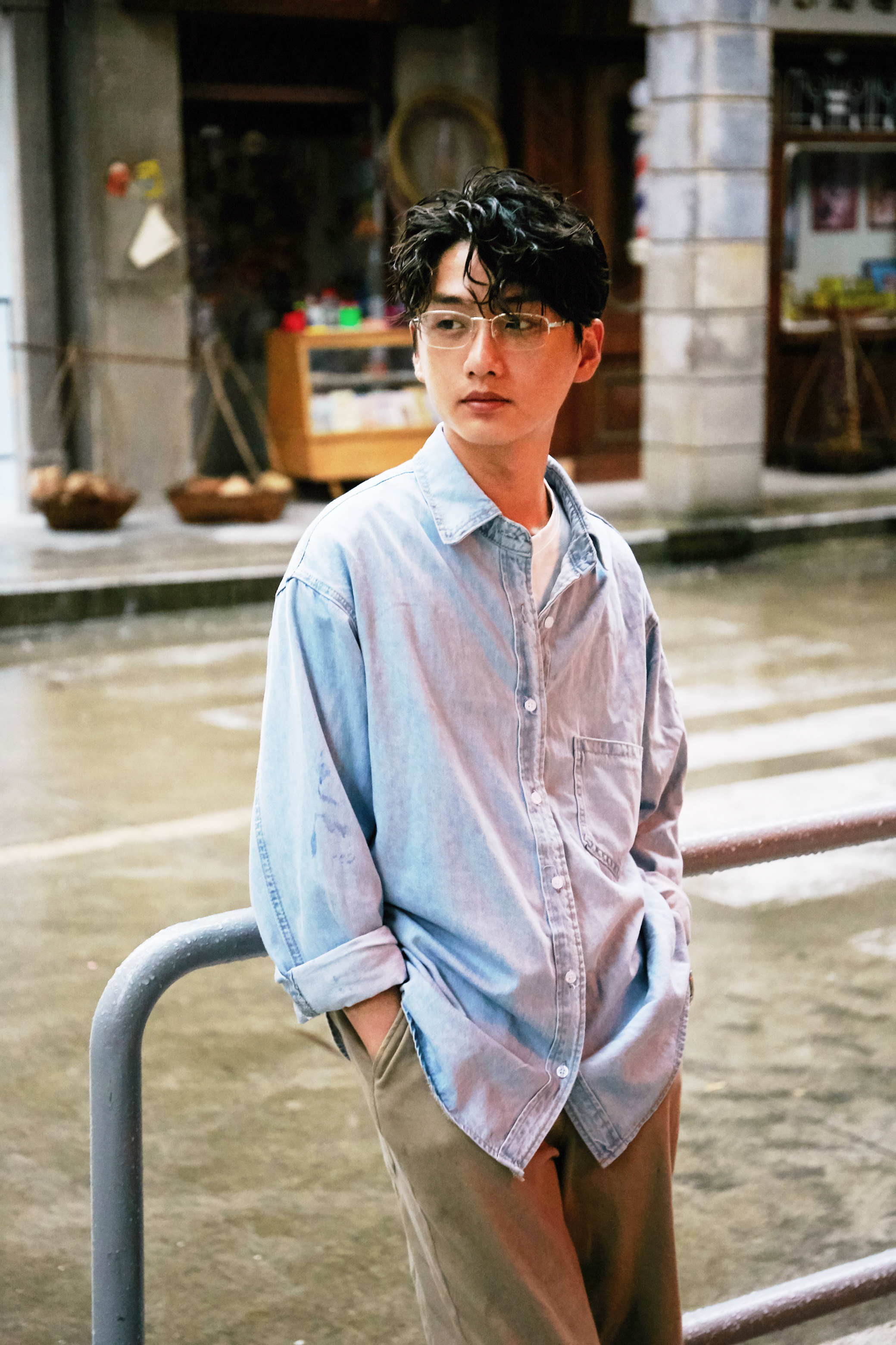 Ho Jiang Hai Tongan autumn washed denim pure color shirt retro male and female ultra 100 lap shirt male