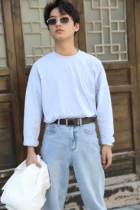 He Jianghai The same spring and autumn solid color Te basic long-sleeved T-shirt loose casual couple base shirt young men and women