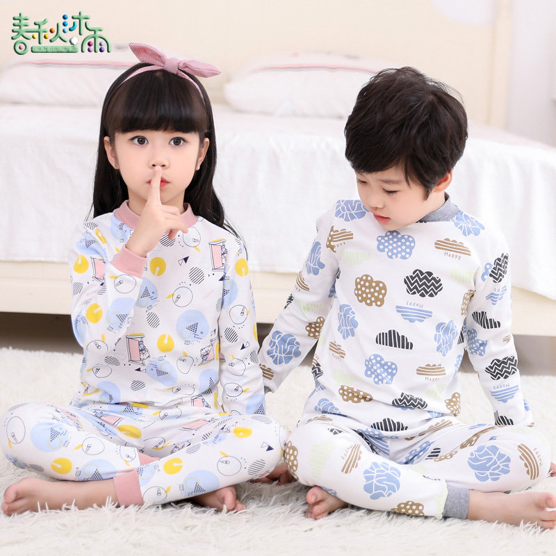 Four seasons children's pajamas in large boys and girls' clothes home clothes underwear autumn clothes pure cotton