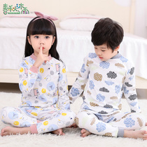 Four seasons childrens pajamas Medium and large boys and girls childrens childrens clothing home clothes set underwear autumn pants pure cotton