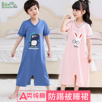 Childrens one-piece pajamas thin summer boys 1-year-old female baby short-sleeved medium-large childrens one-piece air conditioning clothes for boys spring and autumn