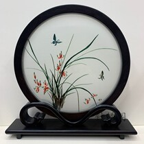 Purple light sandalwood Ruyi frame pure handmade Su embroidery finished embroidery ornaments small table screen double-sided embroidery gift portable