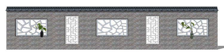 新中式徽派苏州园林风格庭院围墙铁艺防护栏窗花草图大师SU模型