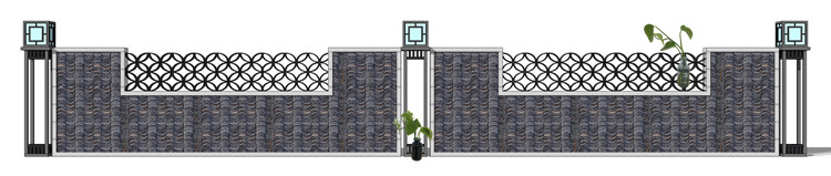新中式徽派苏州园林风格庭院围墙铁艺防护栏窗花草图大师SU模型