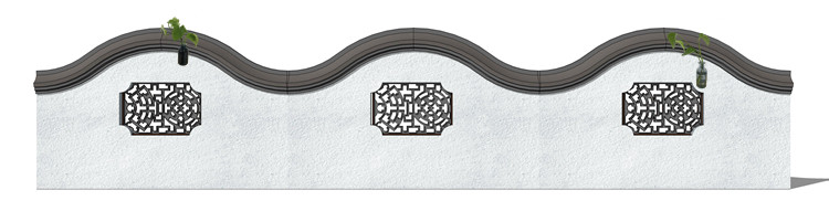 新中式徽派苏州园林风格庭院围墙铁艺防护栏窗花草图大师SU模型