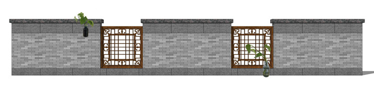 新中式徽派苏州园林风格庭院围墙铁艺防护栏窗花草图大师SU模型