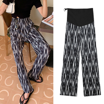 Spring Autumn New Gestation Moms Press Pleats Wide Leg Pants Summer High Waist Pendant Sensation Tug Pants Straight Down Pants Easy Pants Loose Casual Pants