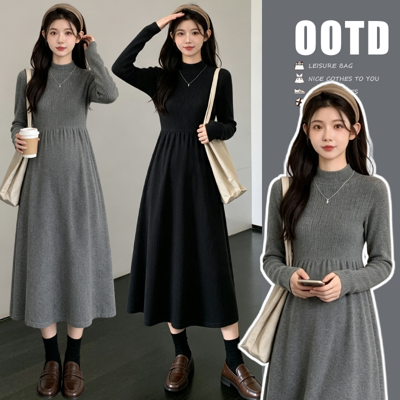 Maternity Knitted Sweater Gray Dress Versatile Slimming Fashionable Autumn and Winter New Style Trendy Plus Size Base Dress Maternity Knitted Sweater Gray Dress Versatile Slimming Fashionable Autumn and Winter New Style Trendy Plus Size Base Dress