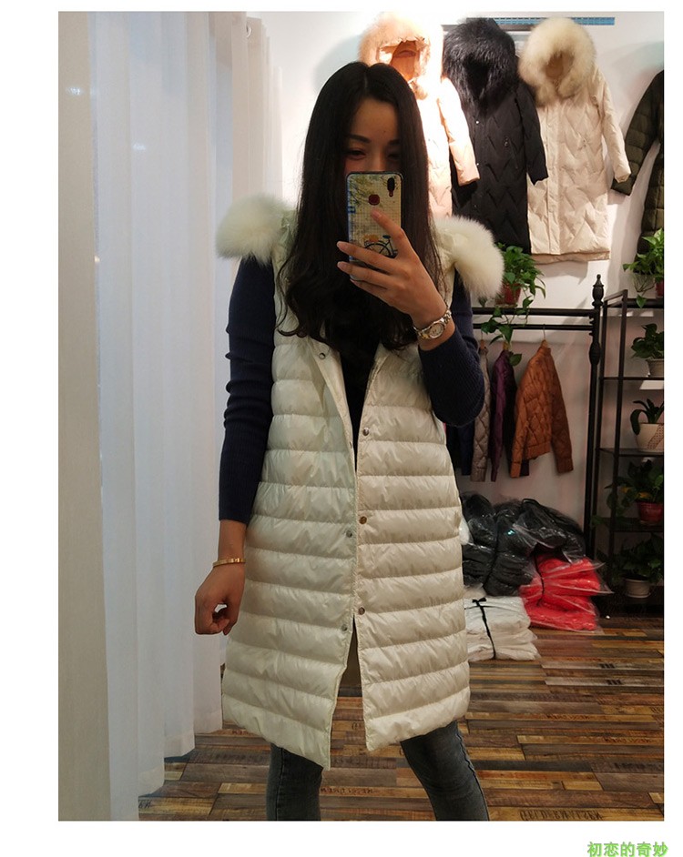 2018 new bất fox fur collar xuống vest nữ mùa đông dài xuống áo khoác là mỏng eo vest vest