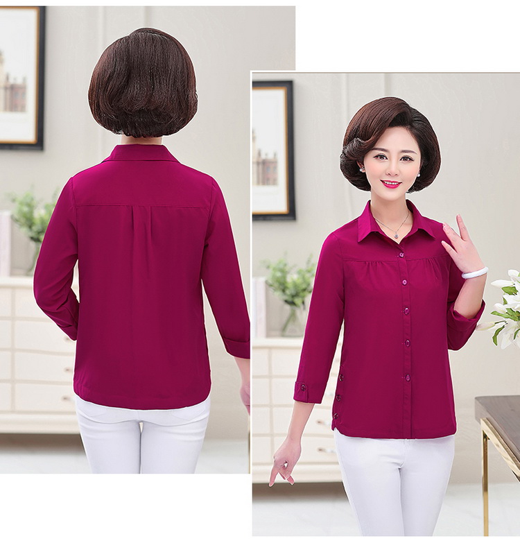 Áo sơ mi cotton mùa xuân và mùa thu mới, màu trung tính của phụ nữ trung niên Mẹ tải áo dài tay đa năng - Áo sơ mi dài tay áo sơ mi nữ