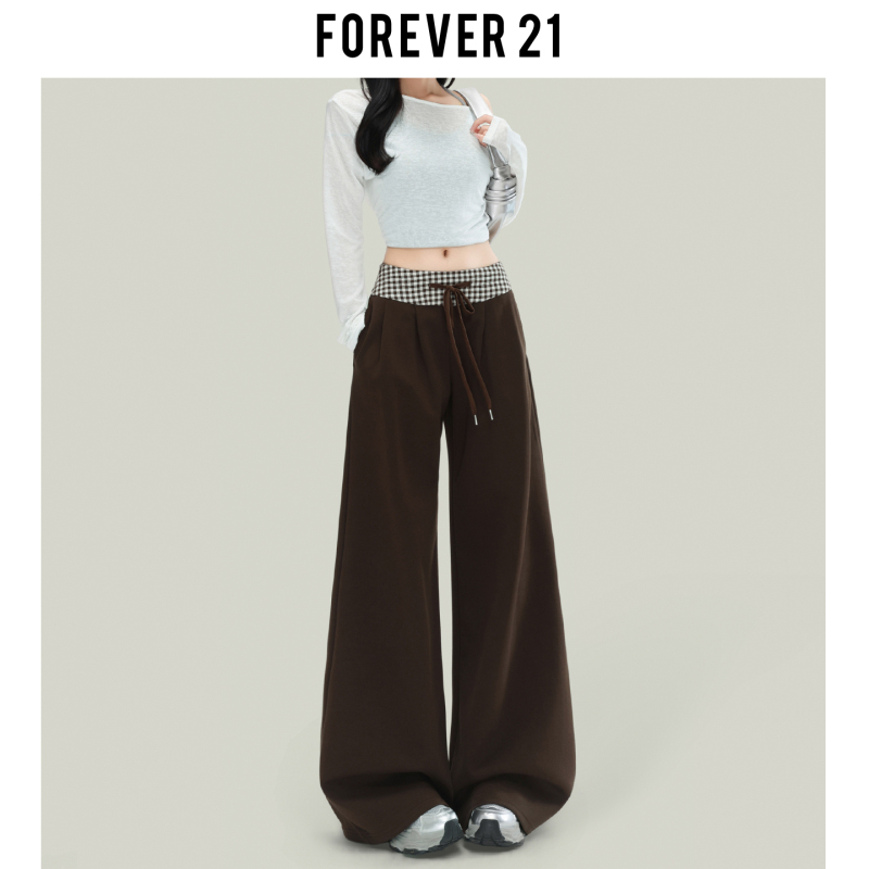 Forever 21 Retro American-Style Brown Loose Casual Sweatpants for Women, Melard Patchwork High-Waisted Wide-Leg Pants Forever 21 Retro American-Style Brown Loose Casual Sweatpants for Women, Melard Patchwork High-Waisted Wide-Leg Pants