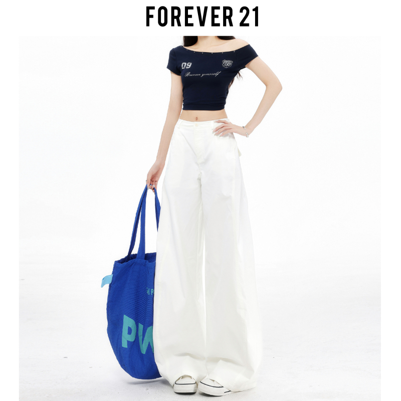 Forever 21 High Street White High-Waisted Wide-Leg Casual Pants for Women 2026 New Drapey Straight-Leg Slimming Scimitar Pants
