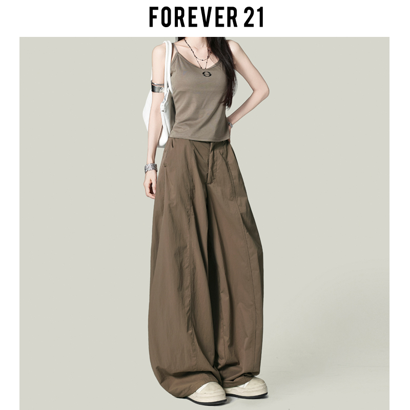 Forever 21 Spring Relaxed Fit Khaki Wide-Leg Casual Pants for Women, American Style High-Waisted Loose Quick-Drying Air-Conditioned Pants Forever 21 Spring Relaxed Fit Khaki Wide-Leg Casual Pants for Women, American Style High-Waisted Loose Quick-Drying Air-Conditioned Pants