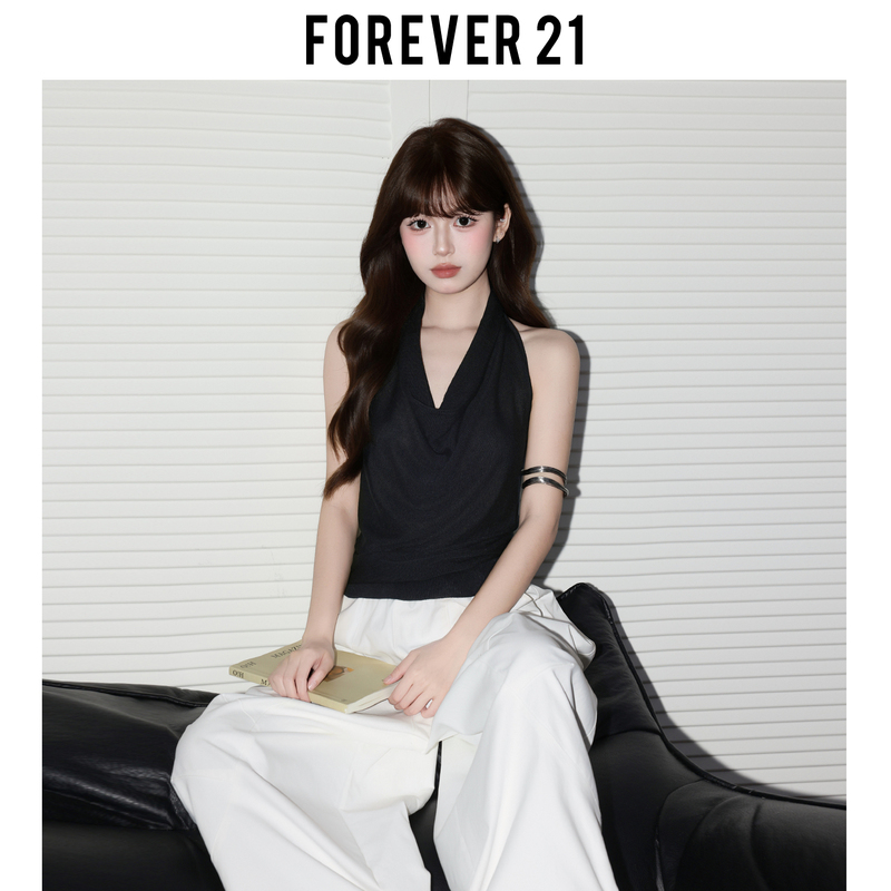 Forever21 French-Style Black Halter Neck Top for Women, Summer Pure Desire ins Strapless Backless Sleeveless Tank Top Forever21 French-Style Black Halter Neck Top for Women, Summer Pure Desire ins Strapless Backless Sleeveless Tank Top