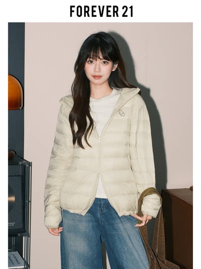 Forever 21-Chaqueta holgada de estilo coreano para mujer, chaqueta con capucha y cremallera doble, color blanco roto, invierno