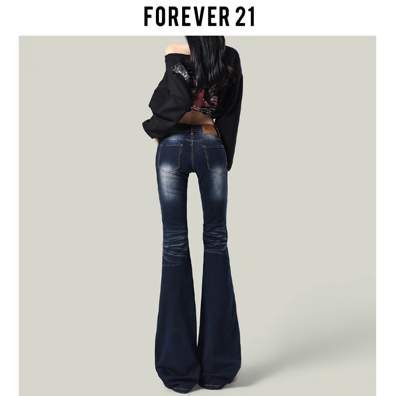 Forever 21 American-Style Popular Dark Blue Flared Jeans for Women, Designer Low-Rise Narrow Version, Hot Girl Bootcut Pants Forever 21 American-Style Popular Dark Blue Flared Jeans for Women, Designer Low-Rise Narrow Version, Hot Girl Bootcut Pants