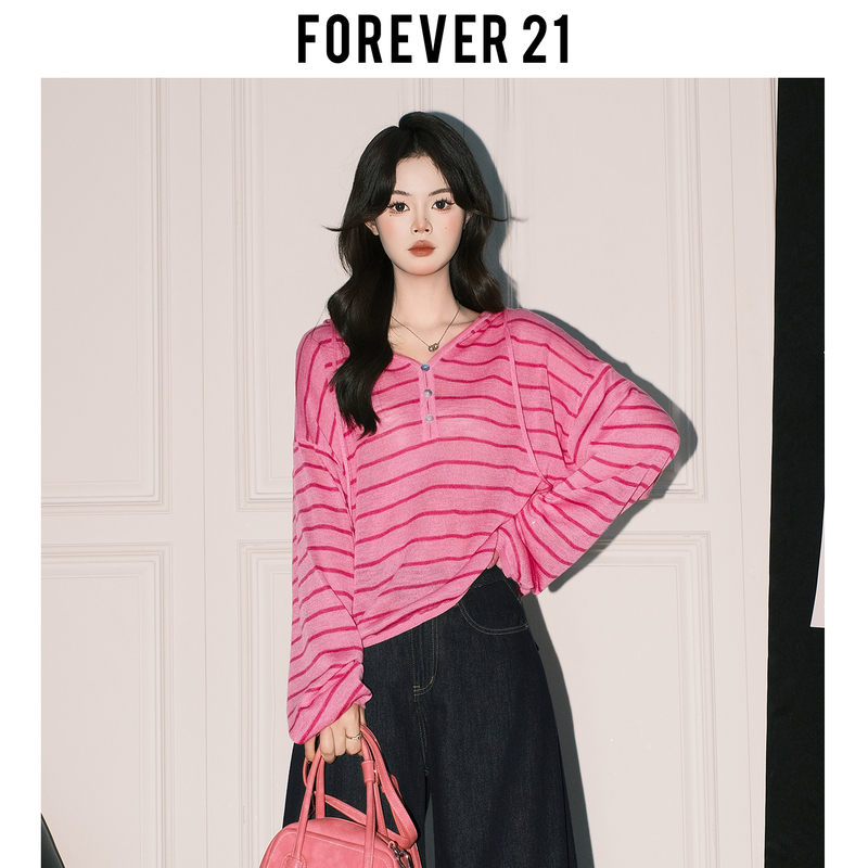 Forever21 Pink Striped Long-Sleeved Sun Protection Hooded Blouse for Women, Spring and Autumn, Lazy Loose T-Shirt, Air-Conditioning Shirt Top Forever21 Pink Striped Long-Sleeved Sun Protection Hooded Blouse for Women, Spring and Autumn, Lazy Loose T-Shirt, Air-Conditioning Shirt Top
