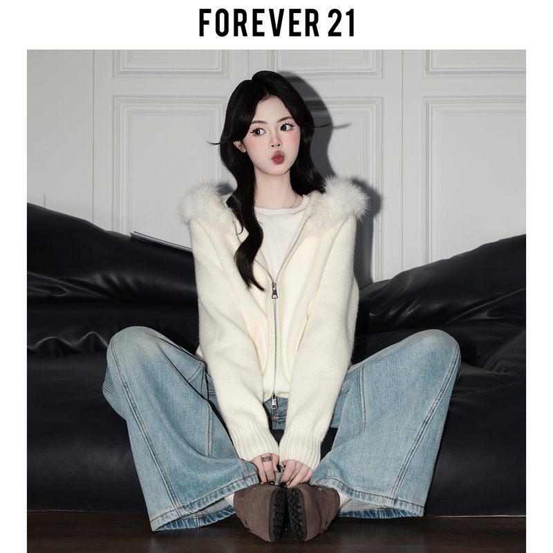 Forever 21 Milky White Hooded Knit Cardigan for Women, Lazy Style, Soft and Loose Long-Sleeve Sweater Jacket Forever 21 Milky White Hooded Knit Cardigan for Women, Lazy Style, Soft and Loose Long-Sleeve Sweater Jacket