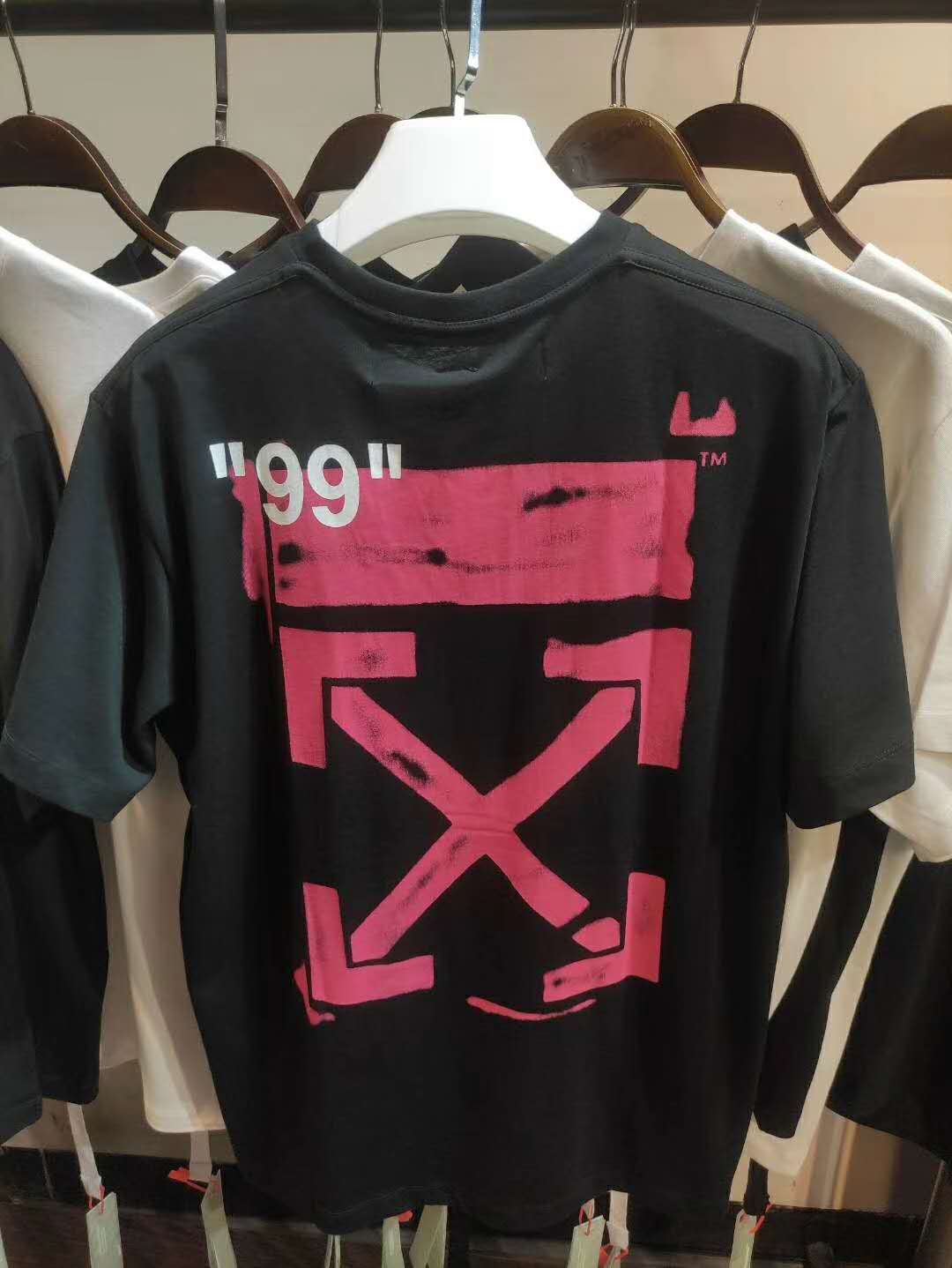Blackoff new pattern white printing Short sleeve white Crew neck Condom T-shirt easy Half sleeve men and women Couple OW arrow