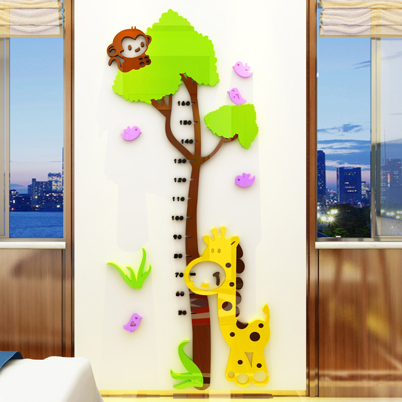 Small tree cartoon children's height stickers 3d three-dimensional wall stickers children's room baby room decoration measurement height stickers