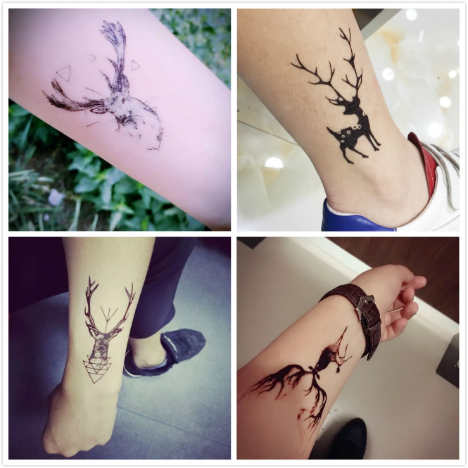 Personality Elk Deer Horn Small Deer Tattoo Patch Waterproof Male Cute Animal Lovers Tattoo stickers Arms Wrists Persistent women