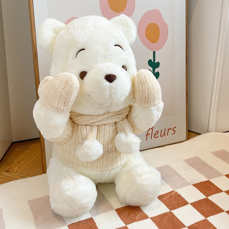 Winter Winnie the Pooh Plush Toy Doll for Children, Popular Internet Celebrity Bear Doll with White Sweater, Winnie the Pooh