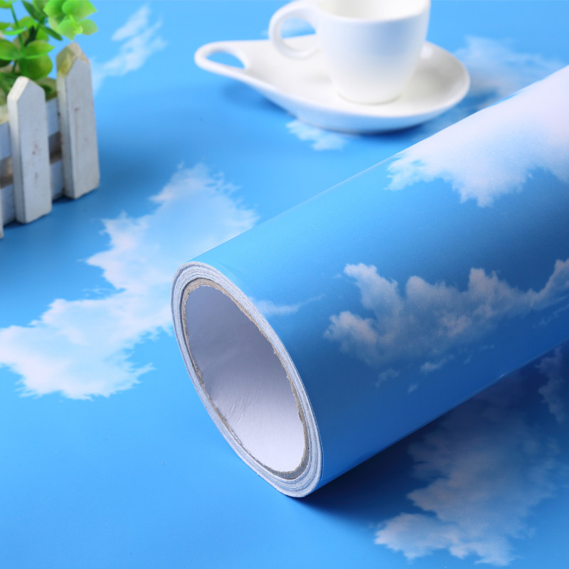 Blue sky white cloud thicks PVC wallpaper waterproof bedroom living room student dorm stent tea ceremony retro