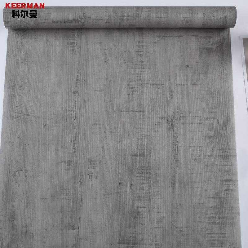 pvc wood grain solid thickened waterproof self-adhesive wall sticker industrial wind wallpaper furniture renovation stickers Boeing soft sheet grey
