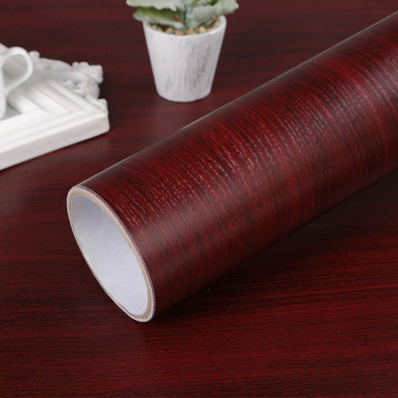 Waterproof self-adhesive wallpaper old furniture wardrobe sub-book desktop renovation kitchen sticker wood grain imitation wood sticker red walnut