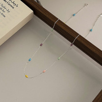 Rainbow Drop Glaze Collage Necklace Woman Brief Fashion Creative Macaron S925 Silver Lock Bone Chain Ins small crowdneck chain