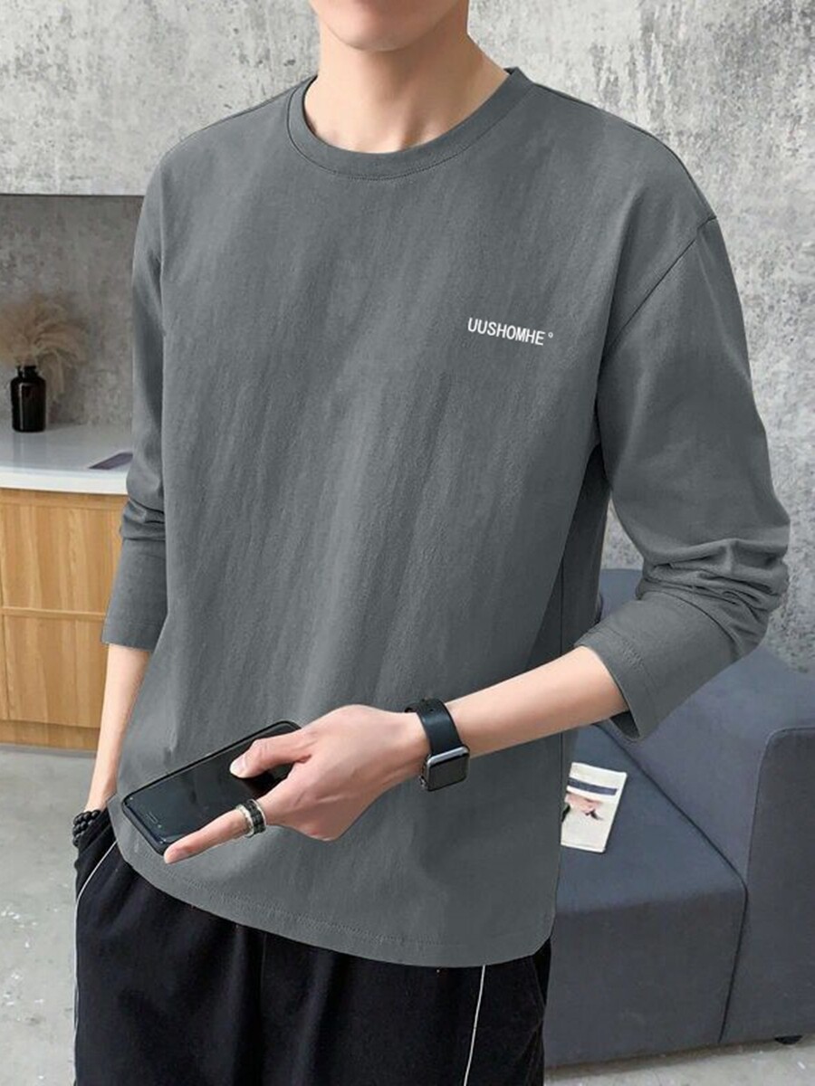 100% Pure Cotton Men's Long-Sleeved T-Shirt, Summer Thin Style, Moisture-Wicking, Loose Fit, Slimming, Large Size Men's Sports Base Layer Shirt